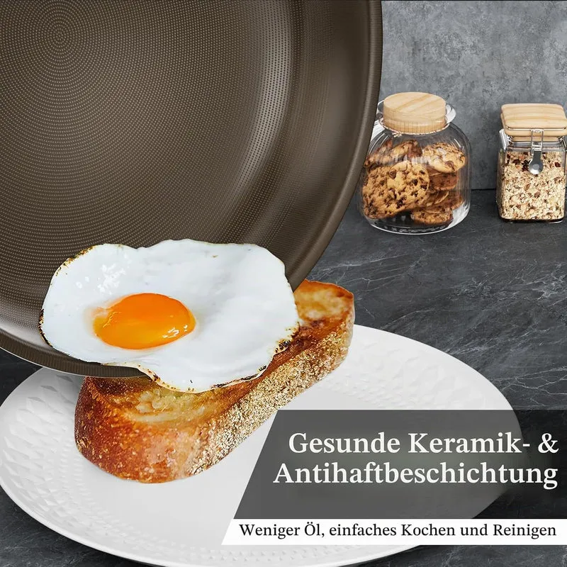 Innerwell Titan Keramik Bratpfanne 28 cm, Induktion Pfanne mit Deckel, Edelstahl Pfanne mit Antihaft