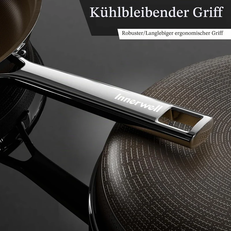 Innerwell Titan Keramik Bratpfanne 28 cm, Induktion Pfanne mit Deckel, Edelstahl Pfanne mit Antihaft