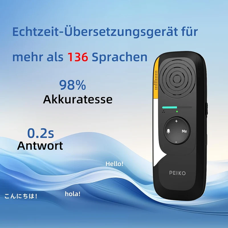 Peiko Sprachübersetzer Gerät – KI-Echtzeit-Übersetzer mit 75 Sprachen & 136 Akzenten, Zwei-Wege-Offl