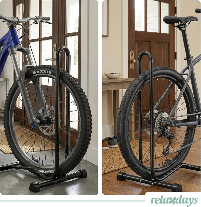 Relaxdays Fahrradständer Boden, Reifenbreite bis 2,5", Fahrrad Ausstellungsständer, Vorder- & Hinter