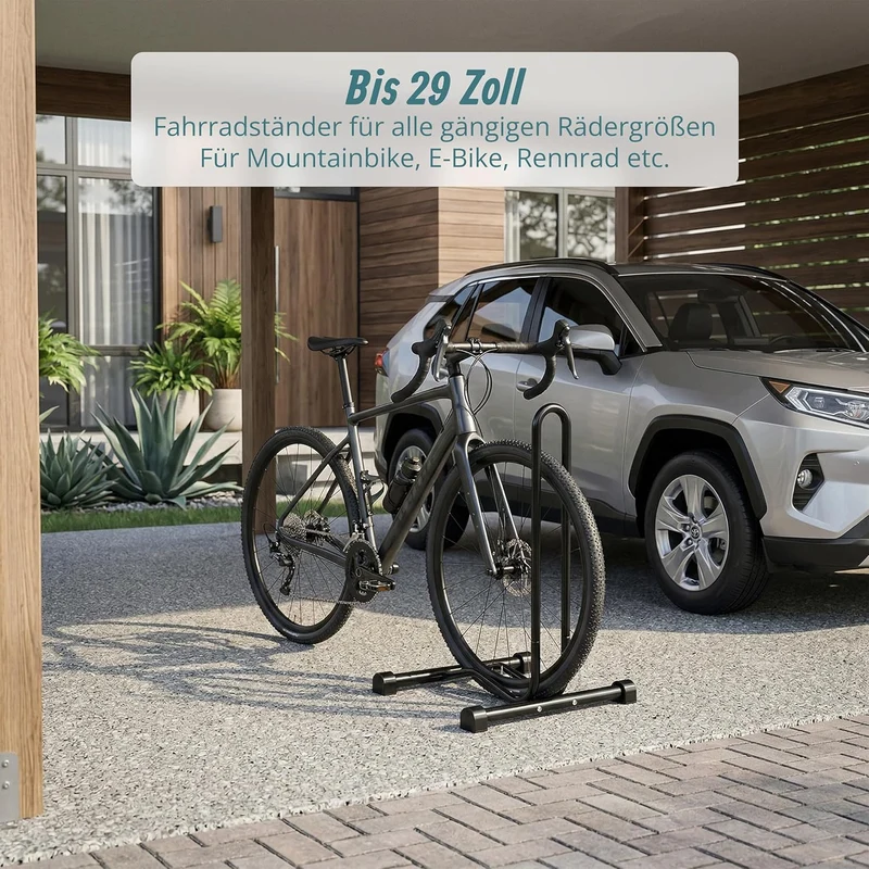 Relaxdays Fahrradständer Boden, Reifenbreite bis 2,5", Fahrrad Ausstellungsständer, Vorder- & Hinter