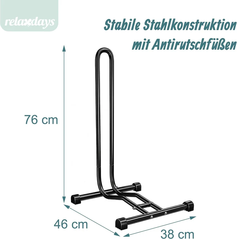 Relaxdays Fahrradständer Boden, Reifenbreite bis 2,5", Fahrrad Ausstellungsständer, Vorder- & Hinter