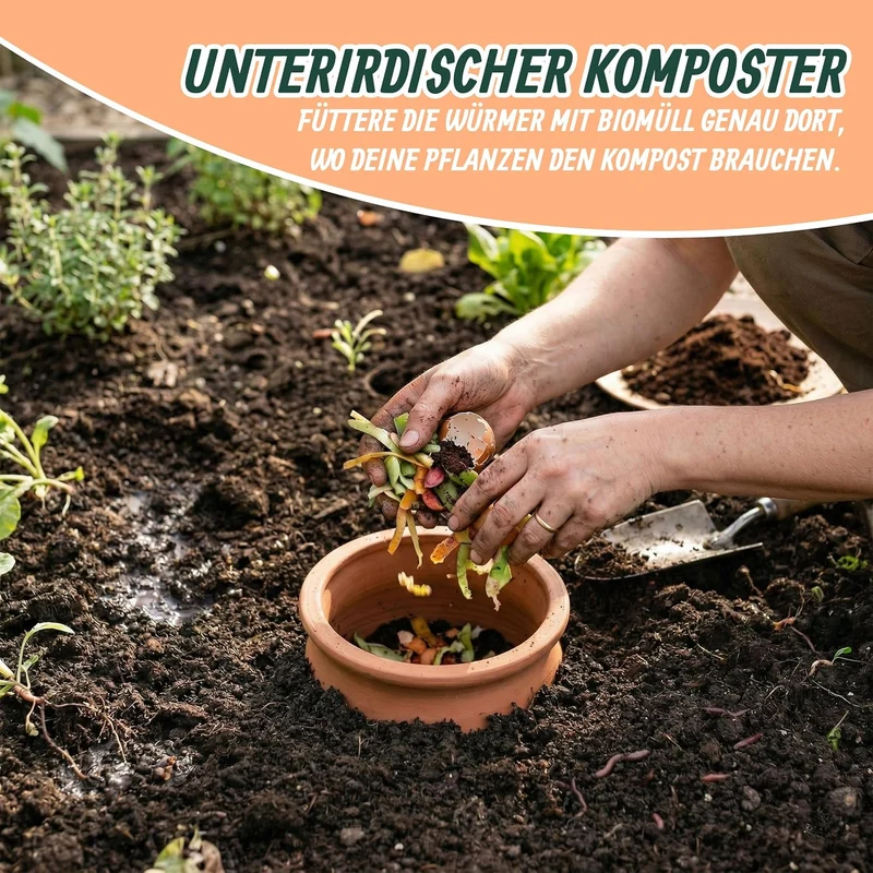 Relaxdays Wurmkomposter zum Eingraben, 1L, Wurmturm für Küchenabfälle, Deckel, Komposter Garten & Be
