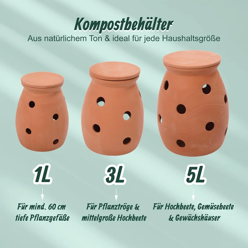 Relaxdays Wurmkomposter zum Eingraben, 1L, Wurmturm für Küchenabfälle, Deckel, Komposter Garten & Be
