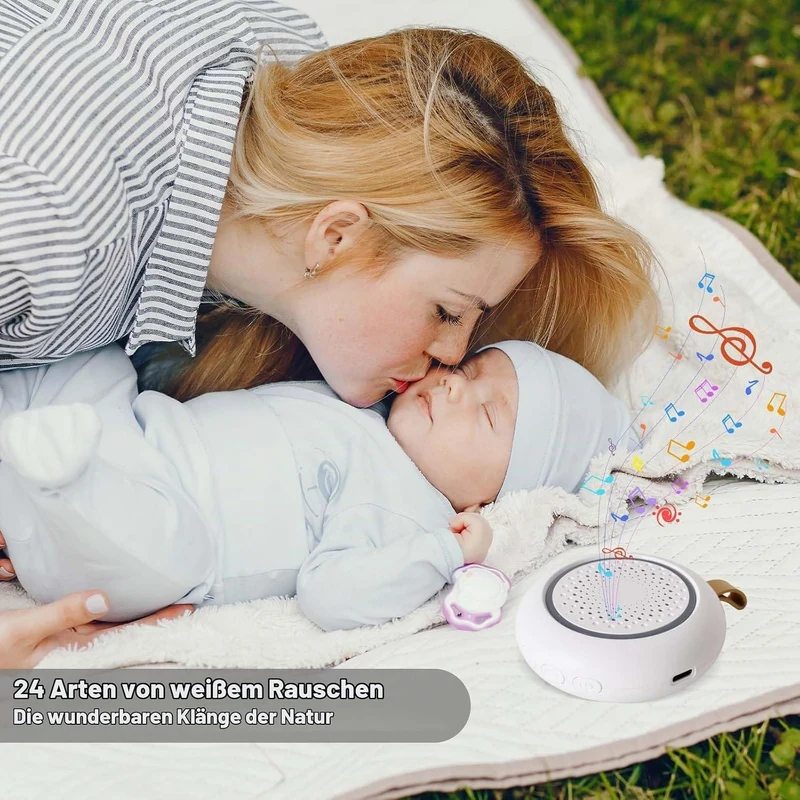 Tragbare White Noise Machine Baby, 24 Beruhigende Geräusche, Einschlafhilfe Babys Erwachsene, Weisse