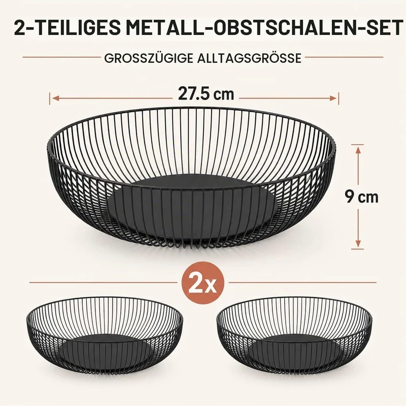 2 Stück Metall Obstschale 28x9 cm Durchbrochenes Design mit Dekorativem Muster, Praktischer Obstkorb
