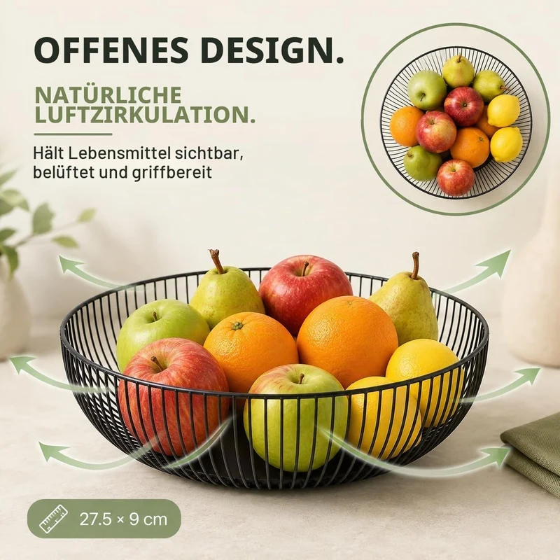 2 Stück Metall Obstschale 28x9 cm Durchbrochenes Design mit Dekorativem Muster, Praktischer Obstkorb