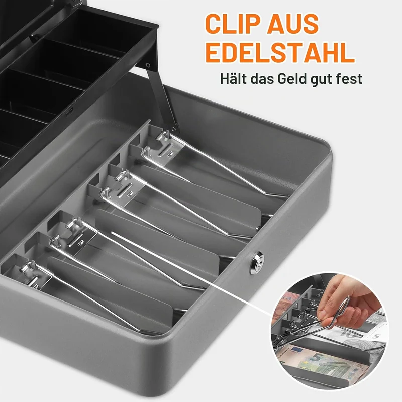 Tera Kassenlade für Geld und Geldscheine, manuelle und automatische Öffnung, 4 Fächer für Geldschein