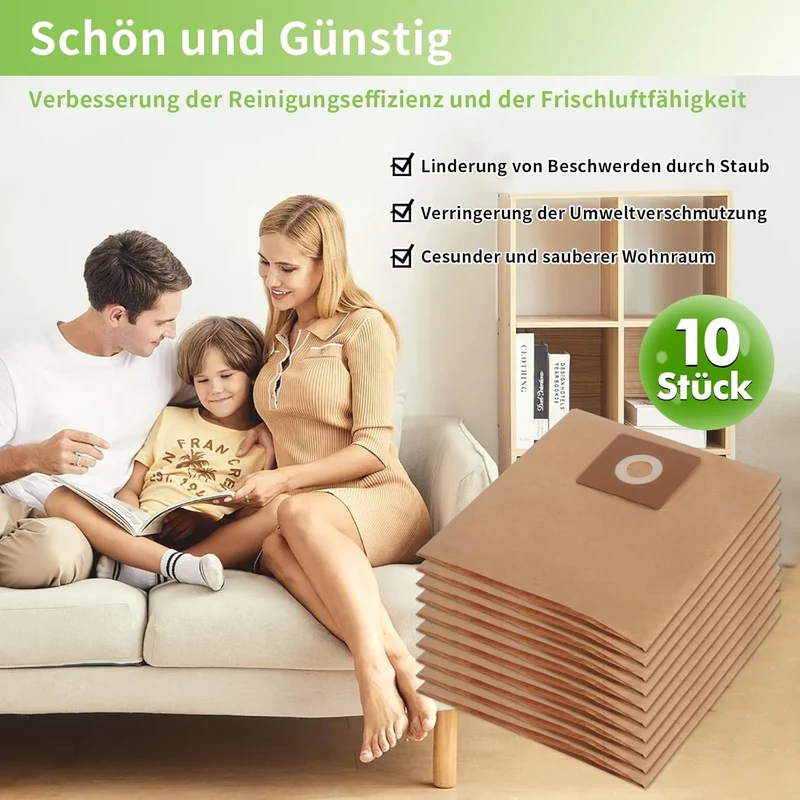 10 Papierfilterbeutel für Bosch AdvancedVac 20 Staubsauger Ersatzteile 2609256F33