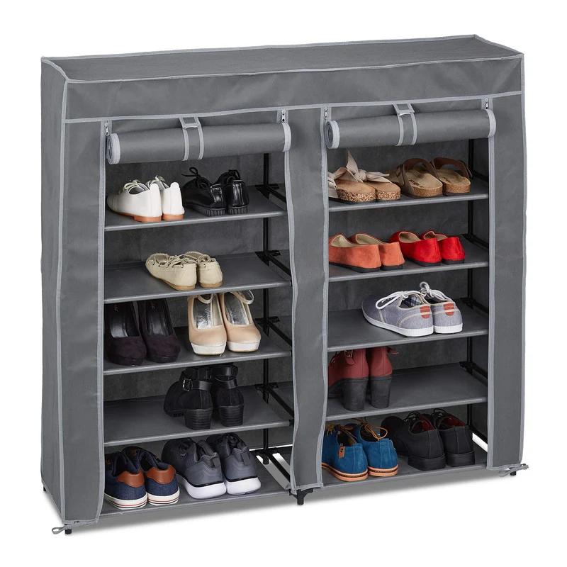 Relaxdays Schuhschrank Stoff, 12 Fächer, 36 Paar Schuhe, Abnehmbarer Bezug, Schuhregal, HBT 107 x 11