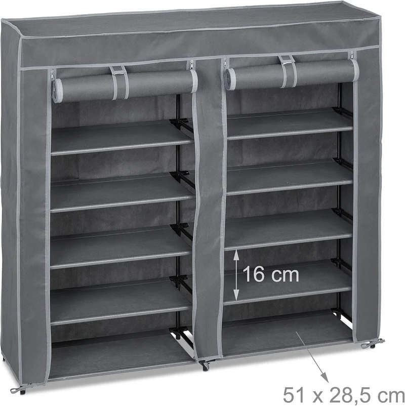 Relaxdays Schuhschrank Stoff, 12 Fächer, 36 Paar Schuhe, Abnehmbarer Bezug, Schuhregal, HBT 107 x 11