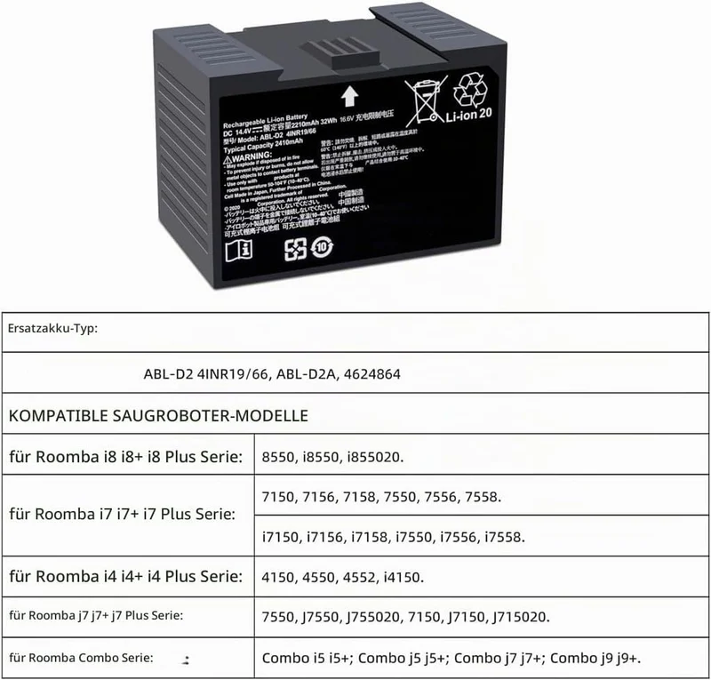 ABL-D2 ABL-D2A Battery for iRobot Roomba j7 i3 i4 i6 i7 i7+ i8 and e5 e6 Series, j7 j7+ j7550 i4 i4+