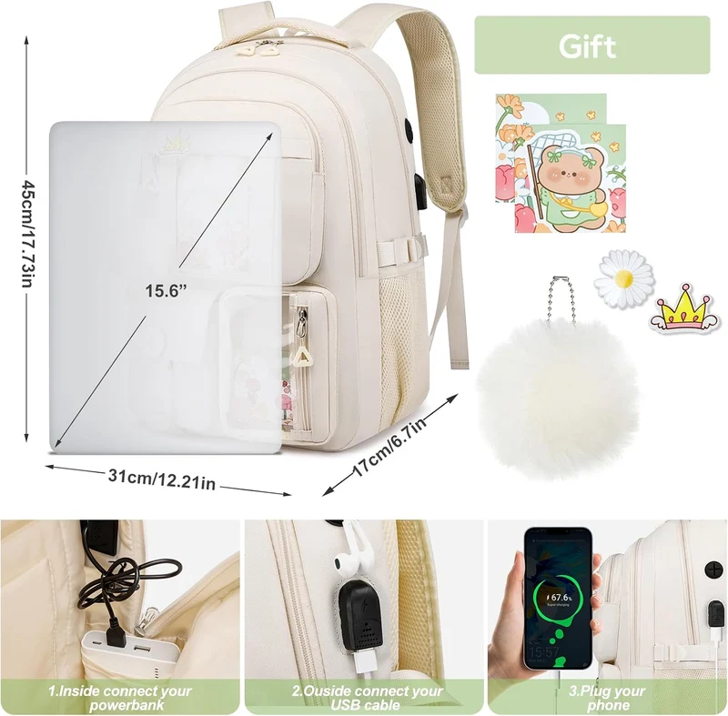 Rucksack Laptop Damen 15,6 Zoll Schulrucksack Mädchen Teenager Schultasche Frauen für Schule Uni Rei