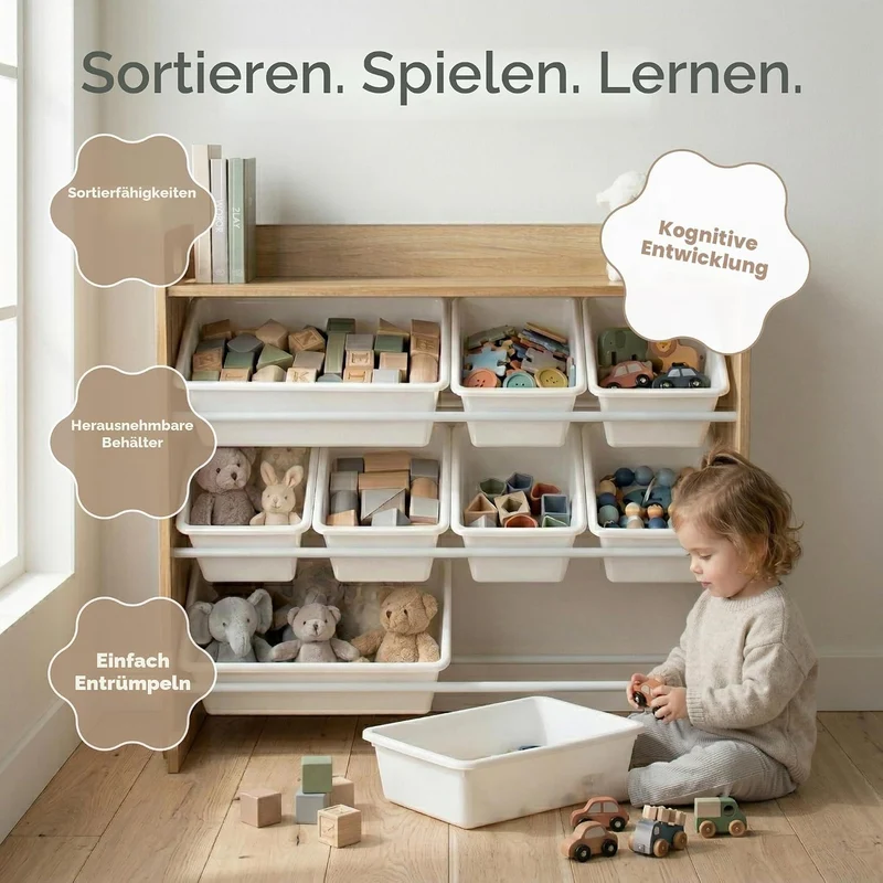 Humble Crew Kinderregal – Spielzeugregal mit 9 Aufbewahrungsboxen, Aufbewahrungsregal für Kinderzimm