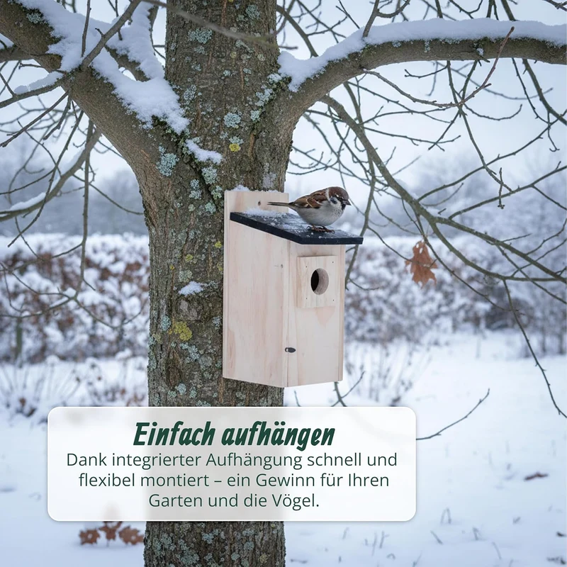 Relaxdays Nistkasten für Spatzen & Meisen, Kiefernholz, 35 mm Einflugloch, mit Klappe, Vogelhaus zum