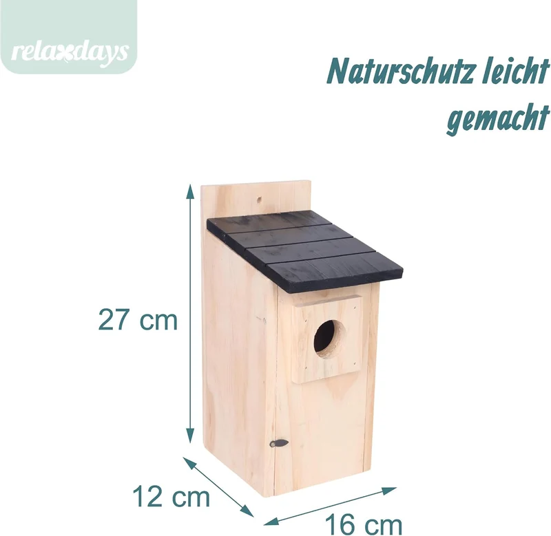 Relaxdays Nistkasten für Spatzen & Meisen, Kiefernholz, 35 mm Einflugloch, mit Klappe, Vogelhaus zum
