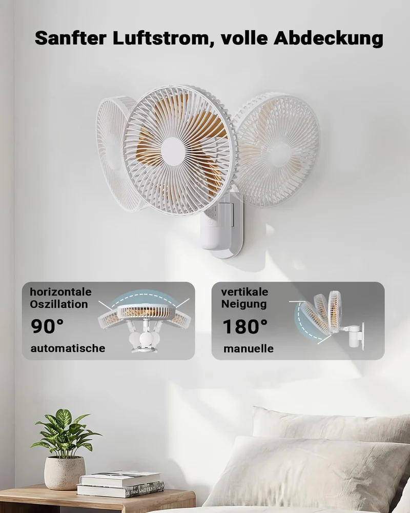 26 cm Wandventilator mit Licht & Fernbedienung für kleine Räume, 30 dB leise, 5,2 m/s Luftstrom, Tim