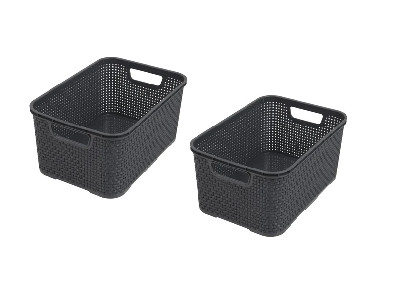 BranQ - Home essential Korb in Rattan Design 2er Set Grösse L 19l, Anthrazit, 2, 5901098046206 19 l