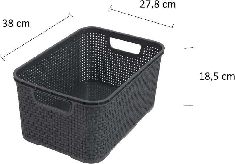 BranQ - Home essential Korb in Rattan Design 2er Set Grösse L 19l, Anthrazit, 2, 5901098046206 19 l