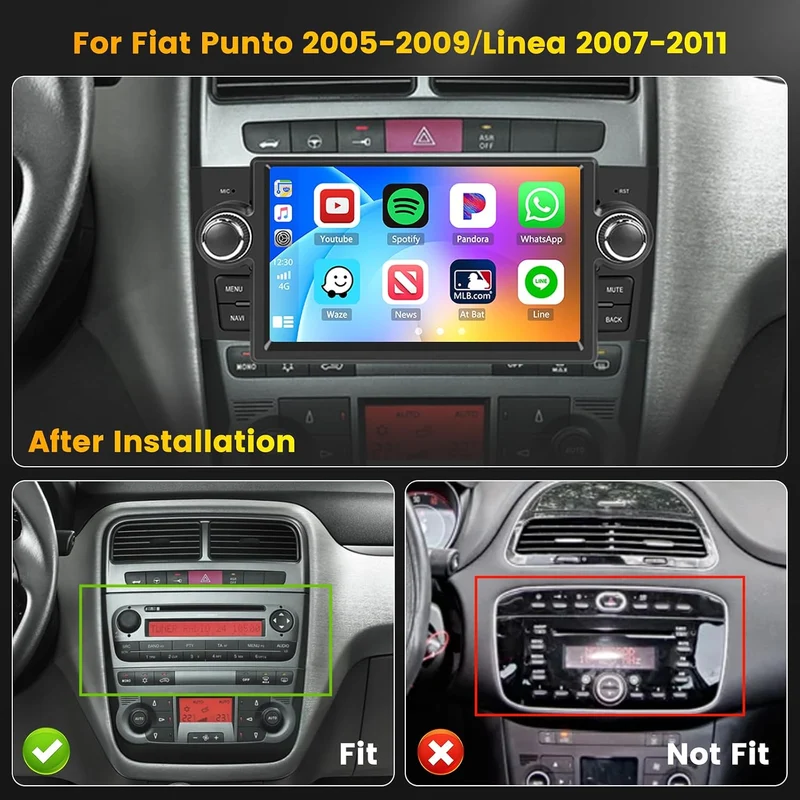 Hikity 2G+64G Android 15 Autoradio für FIAT Punto 2005-2009 / FIAT Linea 2007-2011 mit 7 Zoll Touchs