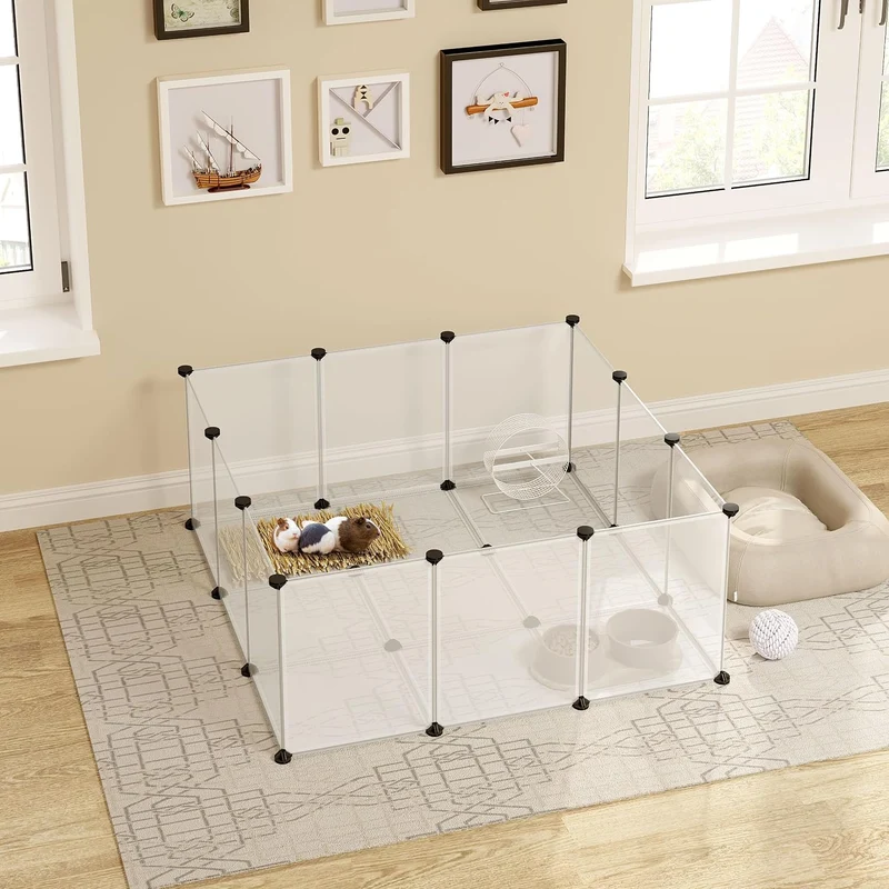 EUGAD Freigehege Kaninchen mit Bodenplatten 45cm hoch, Meerschweinchen Gehege innen, Freilaufgehege