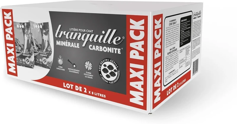 TRANQUILLE - Klumpende Katzenstreu mit Aktivkohle und Bicarbonat, 2 x 6,5 kg – Optimale Geruchskontr