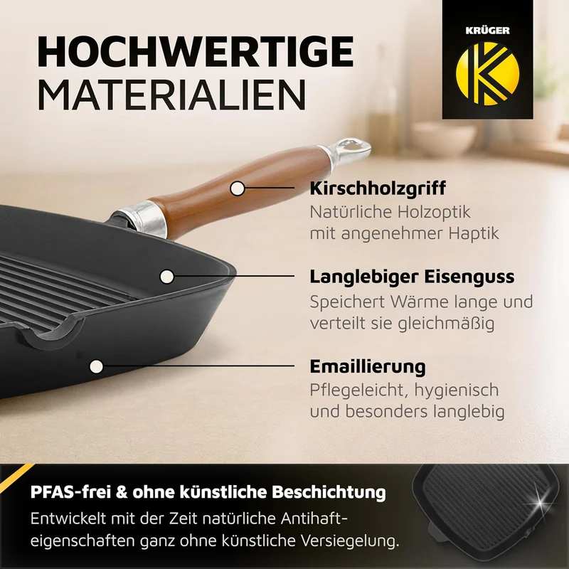 Eisenguss-Steakpfanne Rustica mit Rillenboden, 28 x 28 cm, Schwarz Rustica 28 x 28 cm Schwarz, Rusti