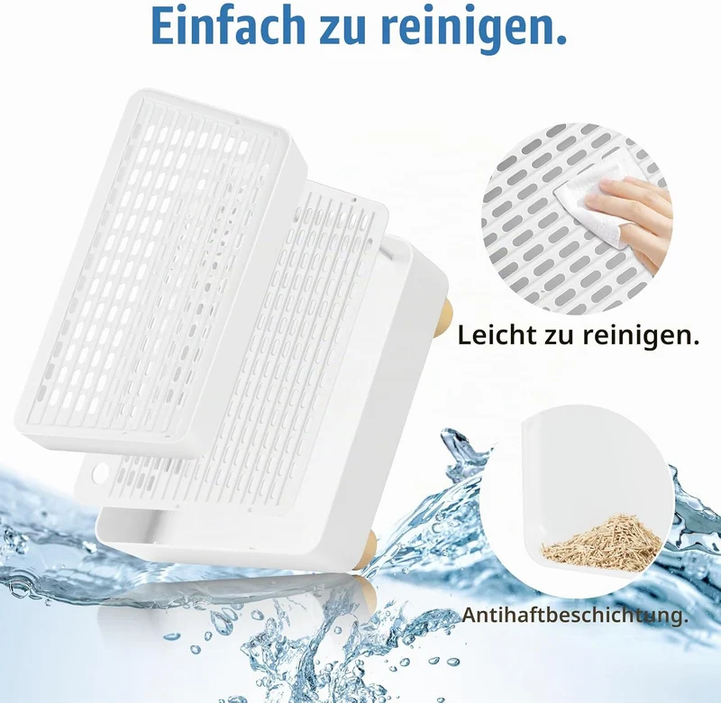 Bartuke Verstellbare 2-stufige Katzentoilettenrampe, Katzen Treppen&Stufen mit Holzfüsse Filterfunkt