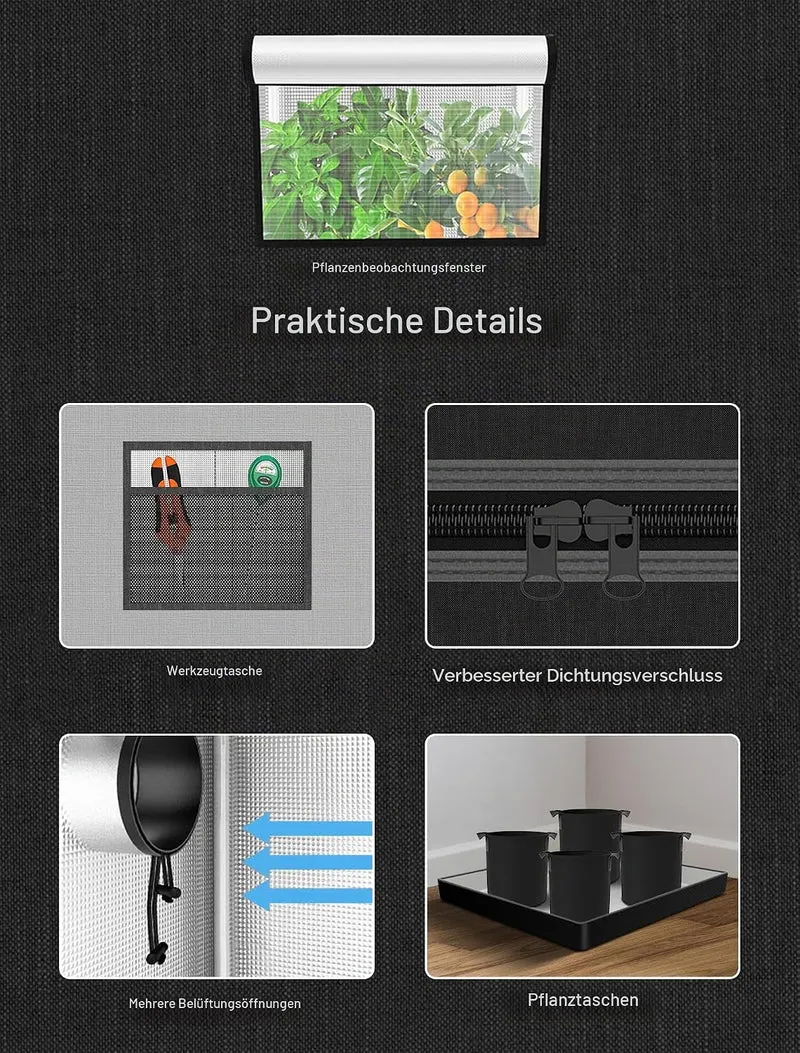 Komplettes Growzelt Set, 70x70x160cm Growbox, Growzelt-System mit 100W LED-Wachstumslicht, automatis