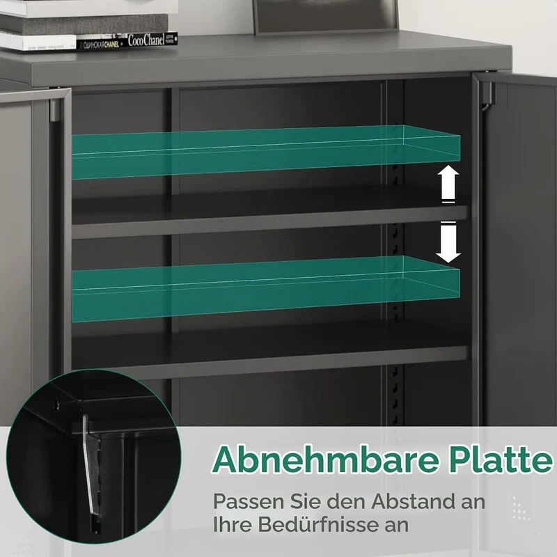 YITAHOME Aktenschrank Abschliessbar, Metallschrank mit 2 Verstellbare Einlegeböden, Büroschrank Stah
