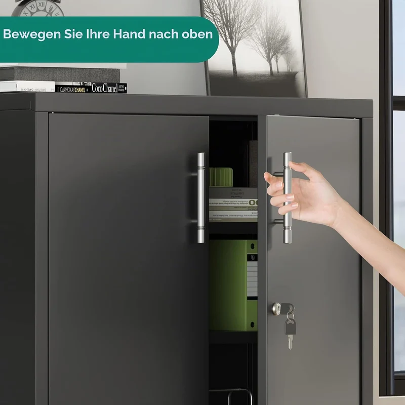 YITAHOME Aktenschrank Abschliessbar, Metallschrank mit 2 Verstellbare Einlegeböden, Büroschrank Stah