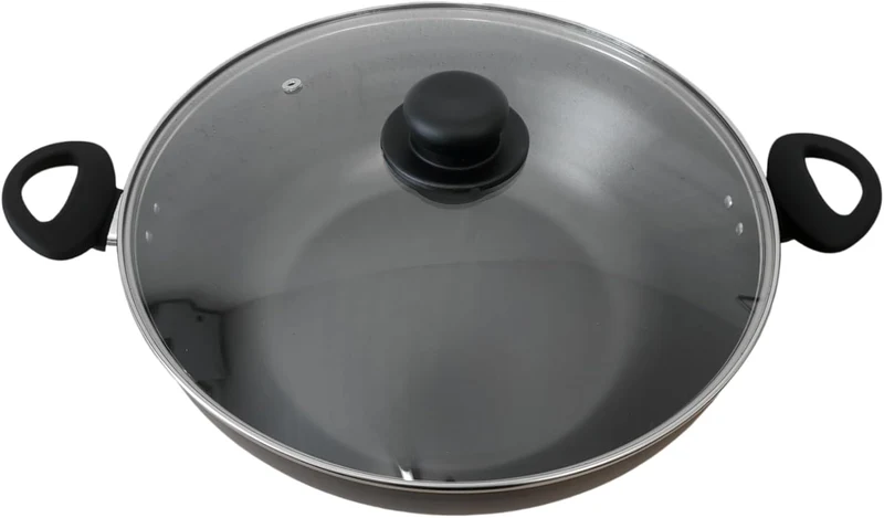 Wok aus Aluminium, 32 cm, antihaftbeschichtet, mit Deckel, grosse antihaftbeschichtete Wokpfanne für