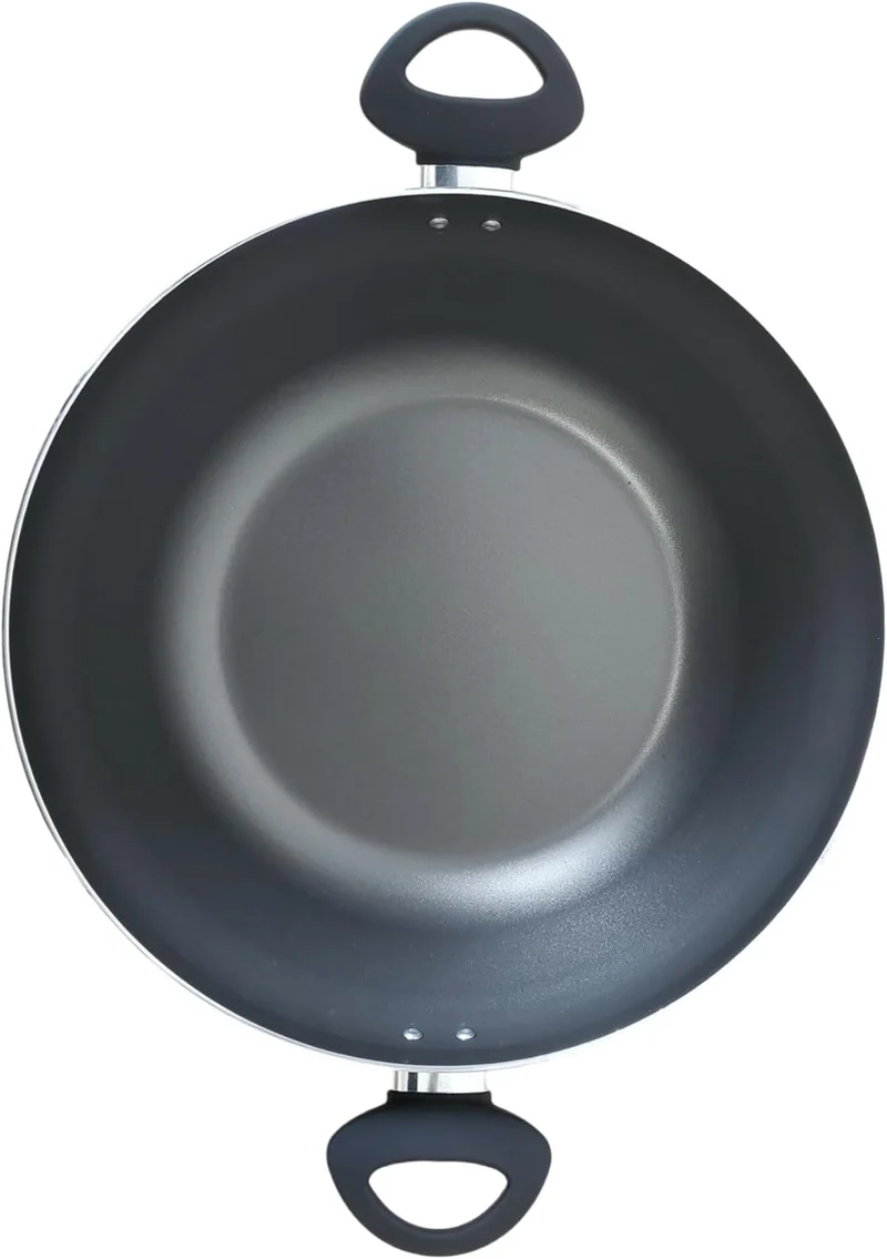 Wok aus Aluminium, 32 cm, antihaftbeschichtet, mit Deckel, grosse antihaftbeschichtete Wokpfanne für