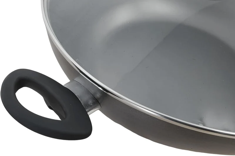 Wok aus Aluminium, 32 cm, antihaftbeschichtet, mit Deckel, grosse antihaftbeschichtete Wokpfanne für