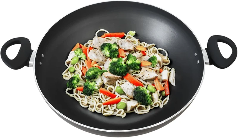 Wok aus Aluminium, 32 cm, antihaftbeschichtet, mit Deckel, grosse antihaftbeschichtete Wokpfanne für