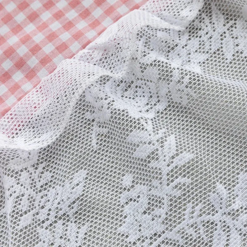 KOREPLAID – Karierte Spitzen Kurzgardine im Koreanischen Stil