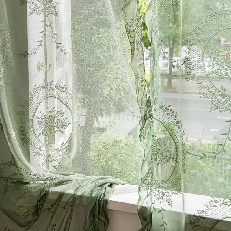 Rosvera – Retro Grüne Blumen Spitzen Gardinen
