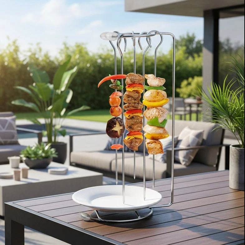GRILLIX – Edelstahl-Grillspieß-Set mit Grillrost für müheloses Grillen