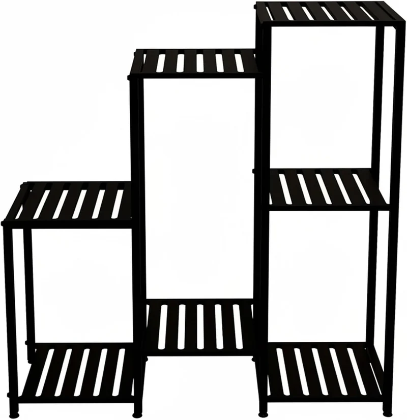 Relaxdays Pflanzenregal 7 Ebenen für Ihre Schätze Grün Metall HxBxT 81x80x28,5cm Schwarz 81 x 80 x 2