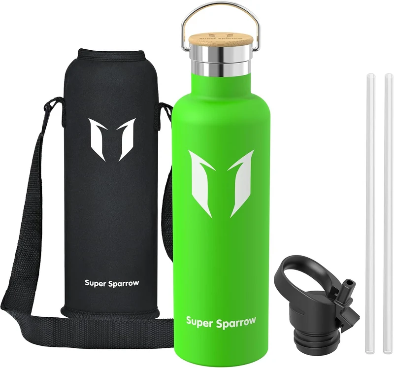 Super Sparrow Trinkflasche Edelstahl - 350ml/500ml/620ml/750ml/1L - Auslaufsicher Thermoskanne, BPA-