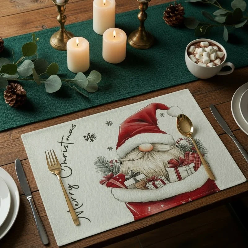 FESTIMAT – Weihnachtliche Stoff-Tischunterlage mit niedlicher Wichtelgestaltung