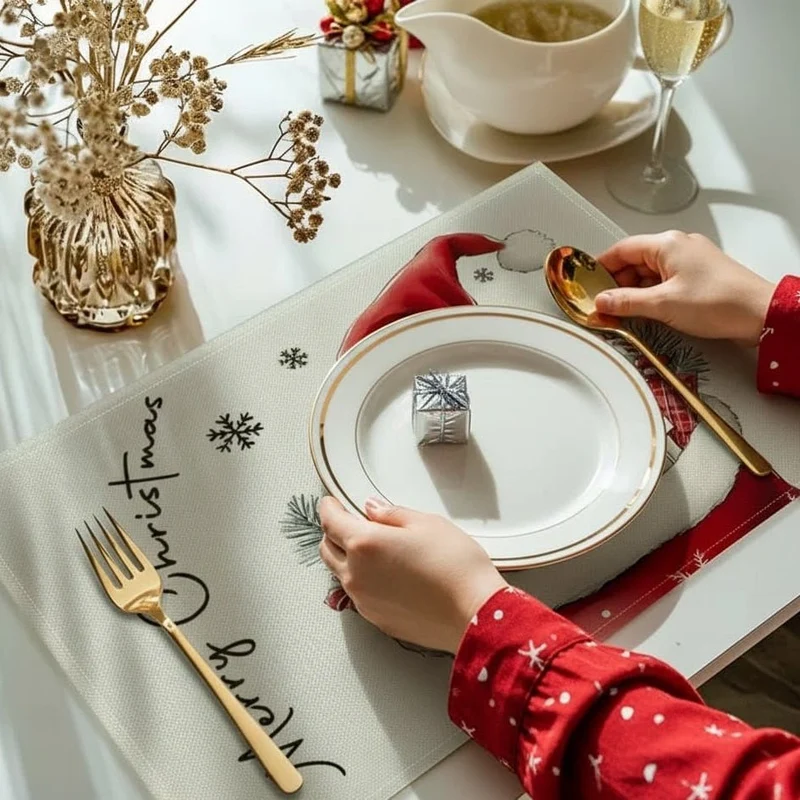 FESTIMAT – Weihnachtliche Stoff-Tischunterlage mit niedlicher Wichtelgestaltung