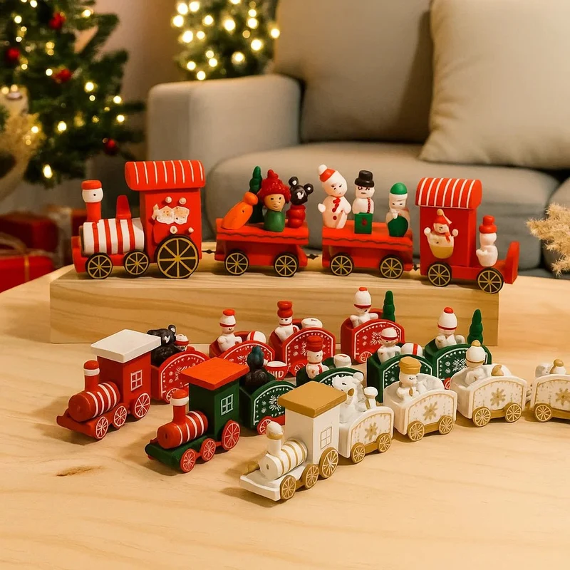 CHRISLOCO – Festliche Zug-Weihnachtsdekoration aus Holz und Kunststoff