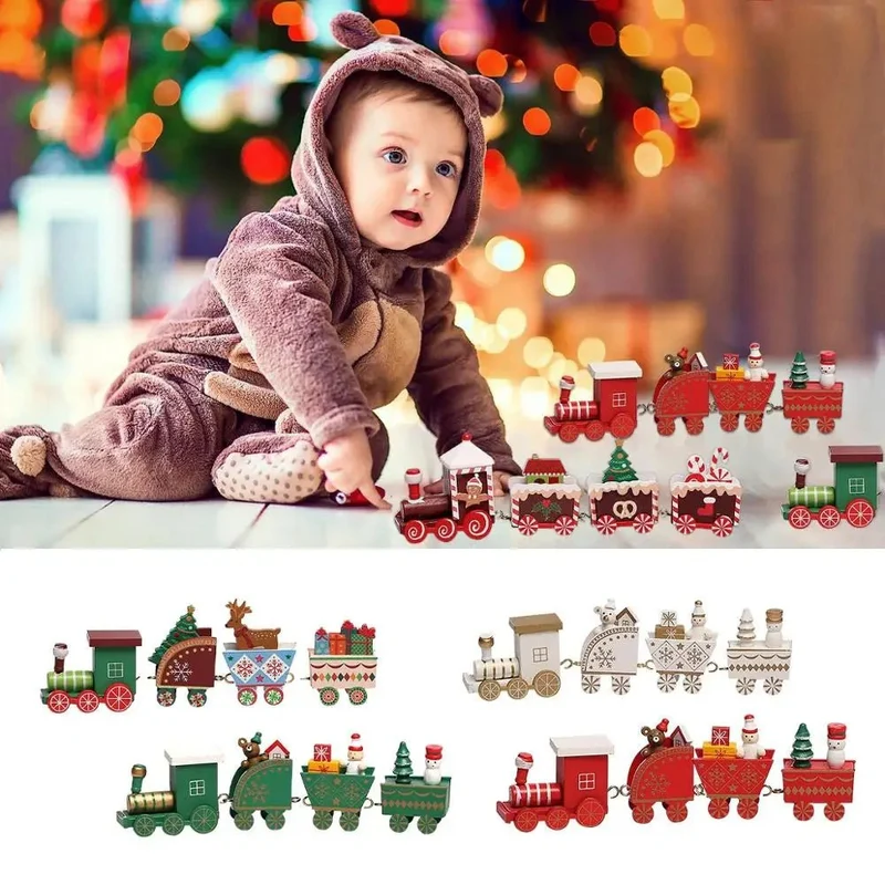 CHRISLOCO – Festliche Zug-Weihnachtsdekoration aus Holz und Kunststoff