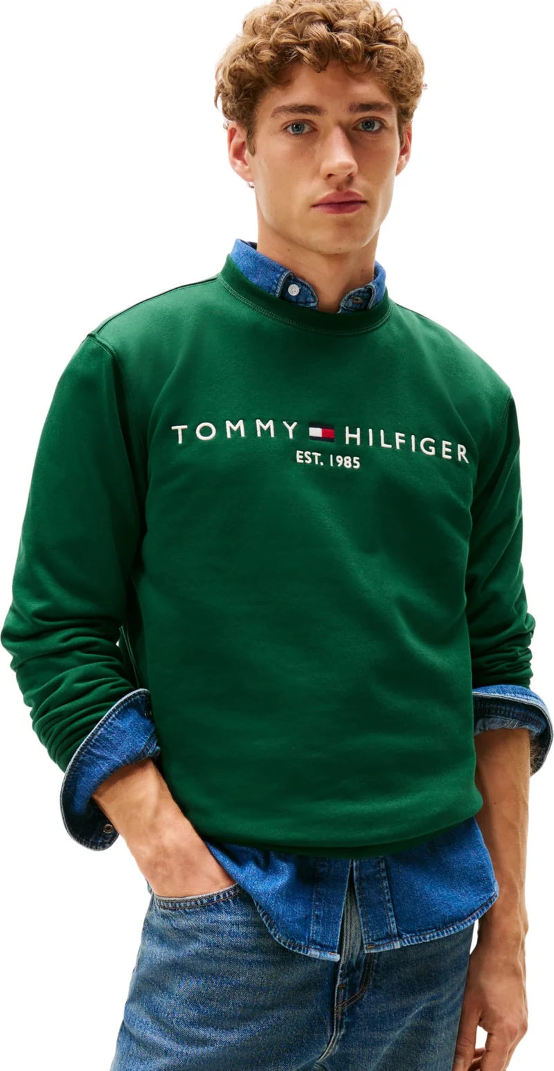 Tommy Hilfiger Herren Sweatshirt Logo Rundhalsausschnitt, S Grün (Ornamental Green)