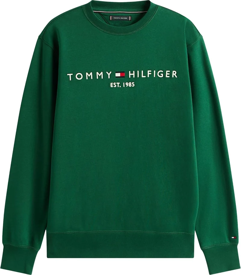 Tommy Hilfiger Herren Sweatshirt Logo Rundhalsausschnitt, S Grün (Ornamental Green)