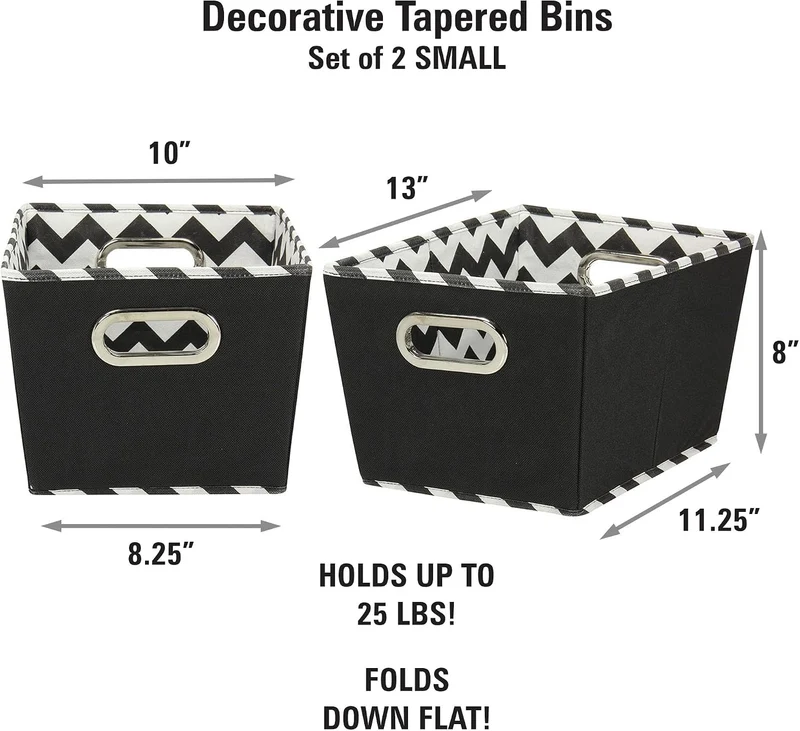 Household Essentials Kleine Tapered Dekorative Aufbewahrungsboxen, 2 Pack Set, Schwarz/Chevron