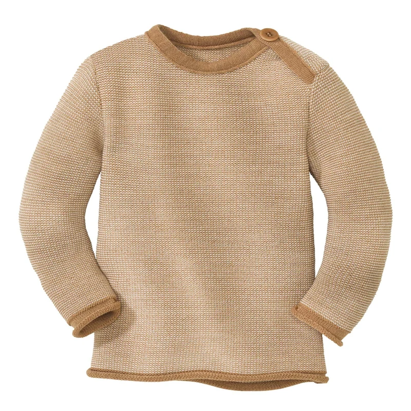 Disana Melange-Pullover, 100% Bio-Merinowolle GOTS, IVN Best | mit Knopfverschluss am Kragen | Baby