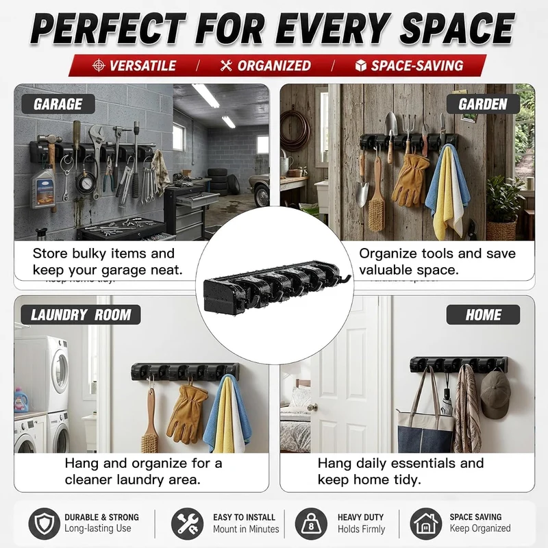 HYRIXDIRECT Wandhalterung für Wischmopp und Besen, robust, Wandmontage, Besen-Organizer, für Zuhause