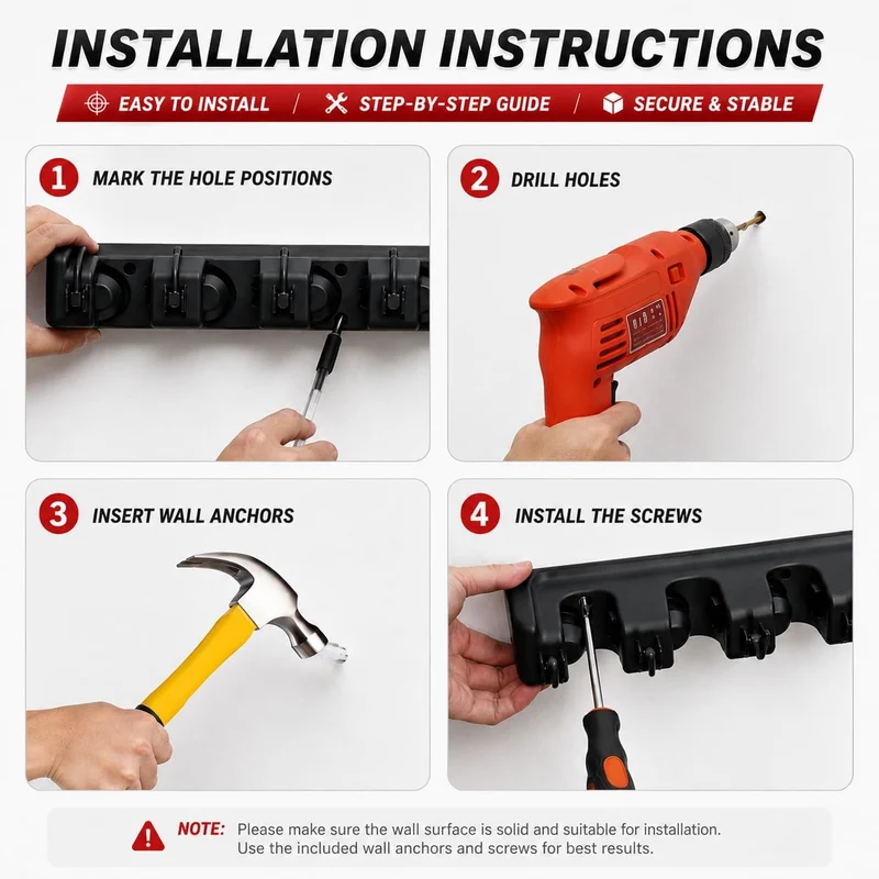 HYRIXDIRECT Wandhalterung für Wischmopp und Besen, robust, Wandmontage, Besen-Organizer, für Zuhause